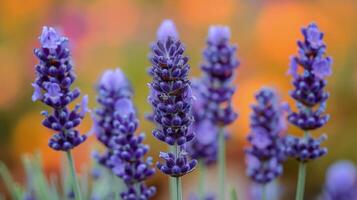 ai généré grappe de violet fleurs dans herbe photo