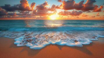 ai généré Soleil réglage plus de océan à plage photo