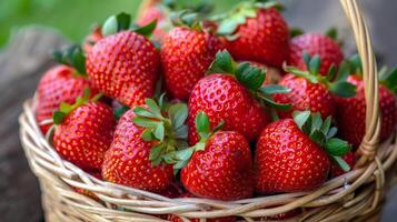 ai généré débordé panier de mûr des fraises photo