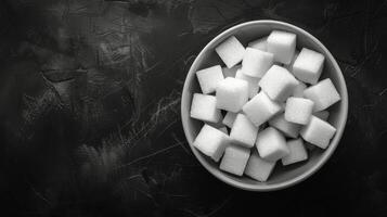 ai généré blanc bol rempli avec sucre cubes sur table photo