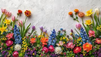 ai généré fleurs orner mur photo