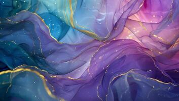 ai généré abstrait liquide marbre art Contexte. vibrant bleu, violet et or fluide textures photo