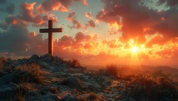 ai généré le crucifixion de Jésus Christ sur calvaire colline photo