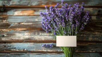 ai généré lavande fleurs à côté de papier photo