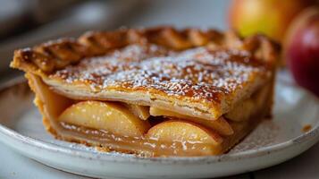 ai généré tranche de Pomme tarte sur assiette photo