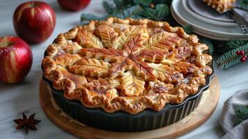 ai généré tarte sur en bois Coupe planche photo