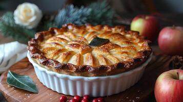 ai généré tarte sur en bois Coupe planche photo