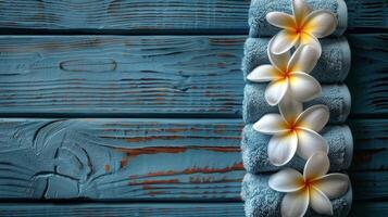 ai généré blanc et Jaune fleurs sur en bois surface photo