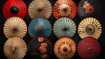 ai généré assortiment de traditionnel Japonais parapluies photo