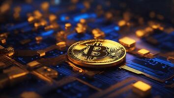 ai généré bitcoin crypto-monnaie numérique argent d'or pièce de monnaie La technologie et affaires concept photo