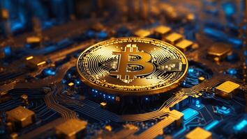 ai généré crypto-monnaie bitcoin numérique argent d'or pièce de monnaie La technologie affaires concept crypto-monnaie bitcoin photo