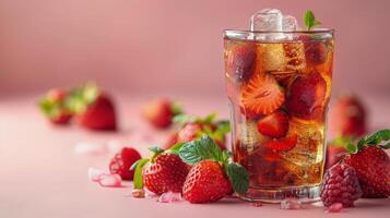 ai généré rafraîchissant glacé thé avec des fraises et menthe photo