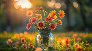 ai généré coloré fleurs dans une vase photo