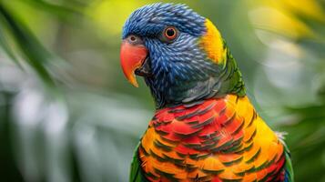 ai généré coloré oiseau perché sur arbre branche photo