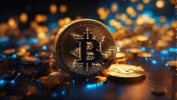 ai généré bitcoin crypto-monnaie numérique argent d'or pièce de monnaie La technologie concept crypto-monnaie bitcoin photo