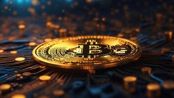 ai généré bitcoin crypto-monnaie numérique argent d'or pièce de monnaie La technologie et affaires concept crypto-monnaie bitcoin photo