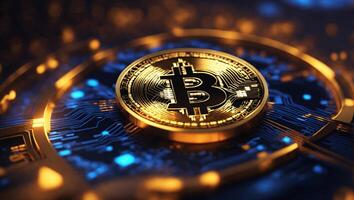ai généré bitcoin crypto-monnaie numérique argent d'or pièce de monnaie La technologie et affaires concept crypto-monnaie bitcoin photo