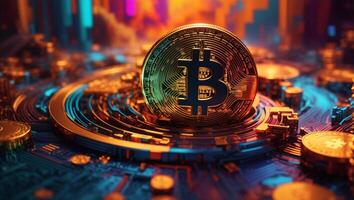 ai généré bitcoin crypto-monnaie numérique argent d'or pièce de monnaie La technologie et affaires concept photo