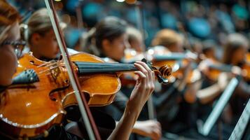 ai généré groupe de Jeune les filles en jouant violon photo