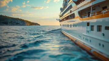 ai généré grand croisière navire voile dans ouvert océan photo