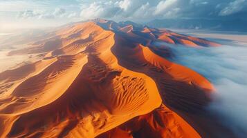 ai généré aérien vue de le sable dunes dans le désert photo