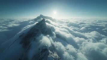 ai généré majestueux Montagne avec Soleil et des nuages photo