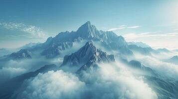 ai généré majestueux Montagne avec Soleil et des nuages photo