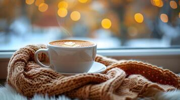 ai généré cappuccino tasse sur blanc soucoupe photo