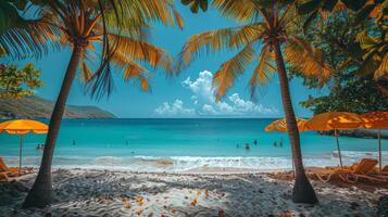 ai généré paume des arbres garniture plage par océan photo