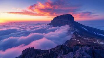 ai généré réglage Soleil au dessus des nuages photo