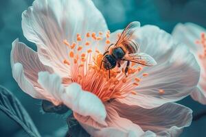 ai généré proche en haut de une abeille avec fleur.générative ai photo