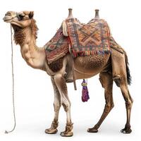 ai généré chameau avec selle et bagage isolé sur blanc arrière-plan.génératif ai photo