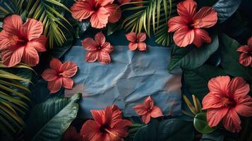 ai généré groupe de blanc fleurs entouré par vert feuilles photo