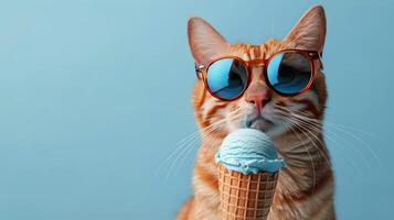 ai généré élégant chat en mangeant la glace crème photo