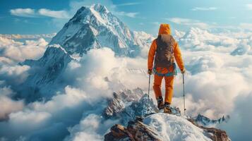 ai généré la personne permanent sur Montagne sommet photo