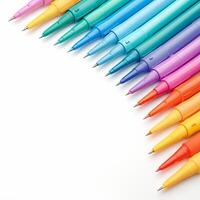 ai généré brillant et audacieux coloré des stylos sur blanc avec gratuit espace pour social médias Publier Taille photo