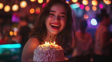 ai généré anniversaire joie dans fête lumières photo