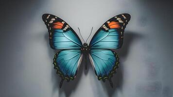 ai généré bleu coloré papillon sur blanc Contexte dans studio éclairage photo