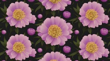 ai généré Naturel fleurs modèle avec magnifique violet pivoines sur noir floral Contexte photo