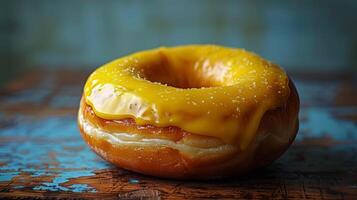 ai généré vitré Donut avec mordre pris en dehors photo