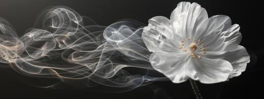 ai généré blanc fleur avec noir Contexte photo