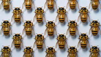 ai généré groupe de abeille abeille sur blanc Contexte d'or Couleur photo