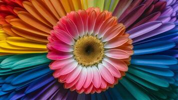 ai généré arc en ciel coloré pétales créer une vibrant Marguerite fleur spectacle photo