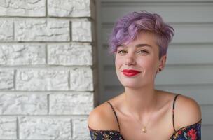 ai généré Jeune femme avec violet cheveux photo