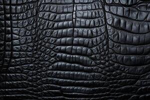 ai généré crocodile noir cuir texture arrière-plan, crocodile noir cuir arrière-plan, cuir texture, crocodile cuir 3d texture, crocodile peau texture, ai génératif photo