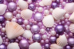 ai généré violet coquillages et perles arrière-plan, violet coquillages et perles fond d'écran, violet perles arrière-plan, violet coquillages fond d'écran, ai génératif photo