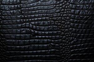 ai généré crocodile noir cuir texture arrière-plan, crocodile noir cuir arrière-plan, cuir texture, crocodile cuir 3d texture, crocodile peau texture, ai génératif photo