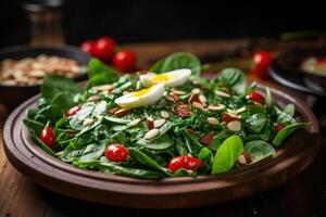 ai généré coloré assiette épinard salade. produire ai photo