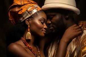ai généré Profond africain couple l'amour. produire ai photo