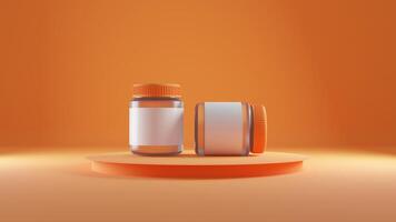 3d le rendu de deux bouteilles de médicament sur Orange Contexte photo